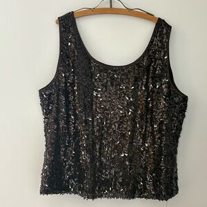Tahari Luxe Black Sequin Tank Top Plus Size 22W